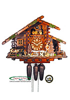 8-Day Cuckoo Clock Log House, Wood Chopper, 14.2 inch